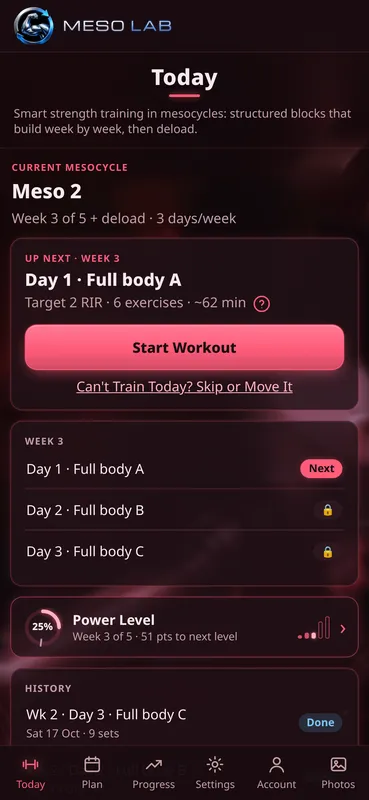 The same Today screen in the crimson theme